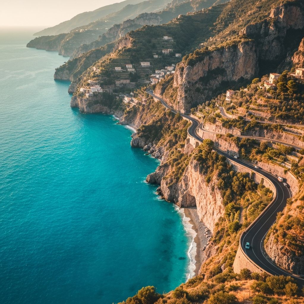 Breathtaking coastal road at golden hour